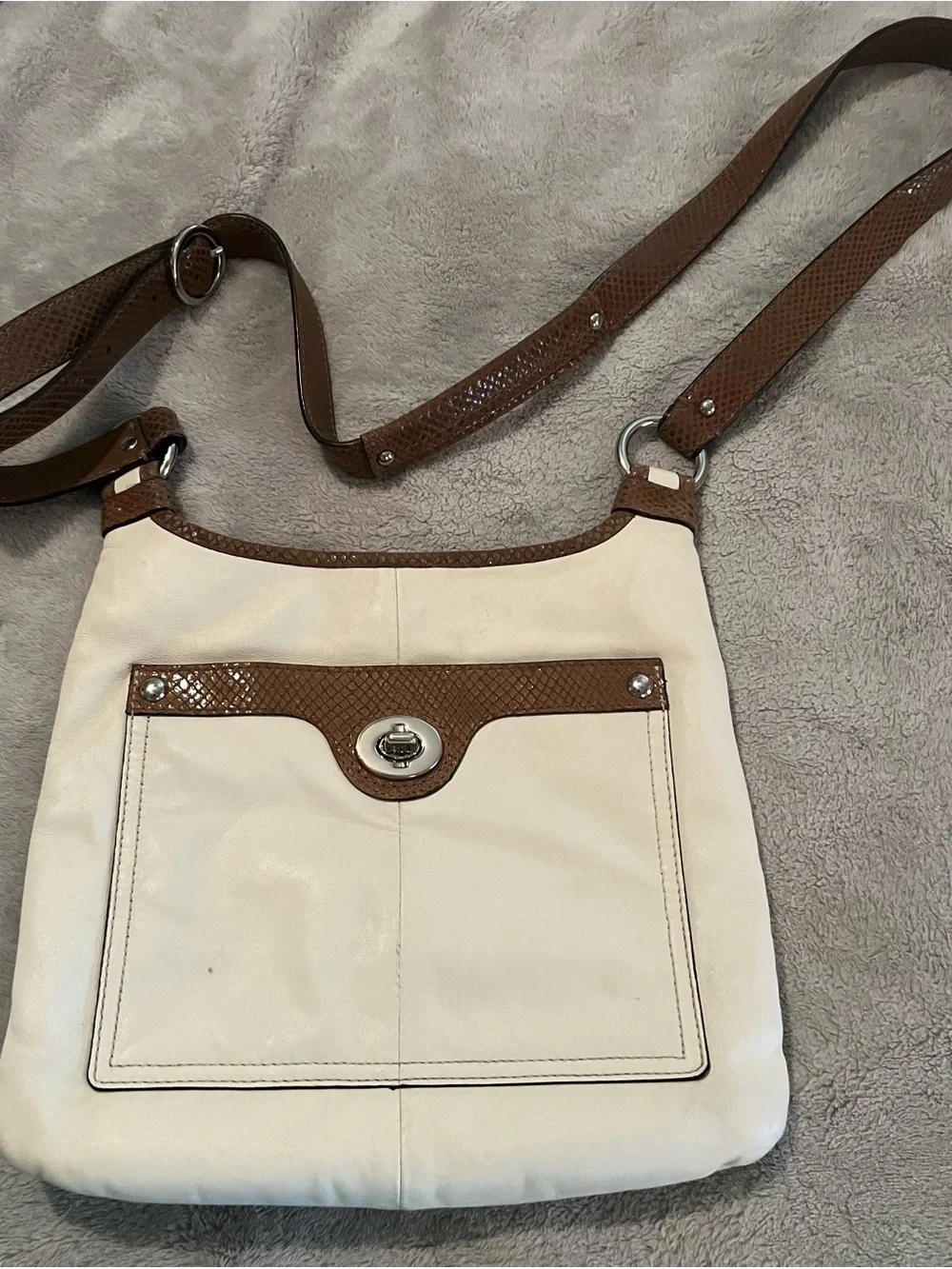 Coach Penelope Turnlock Crossbody Cream w/ Brown Snakeskin